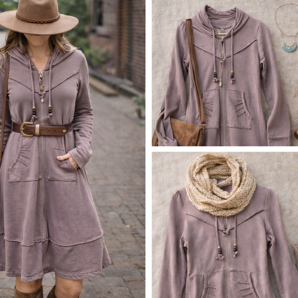 Prairie Underground - Dusty Purple Hooded Long Sleeve Hoodie Jacket/Dress - S - Picture 2 of 7